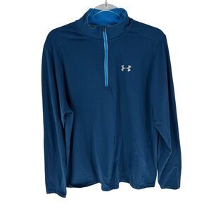 Under Armour Pullover Mens XL Blue Threadborne Heatgear 1/4 Zip Mock Neck Fitted